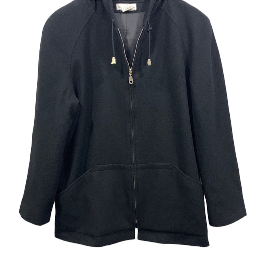 Wool Cashmere Blend Harve Benard Sport Black Zip Hoodie Jacket Size 12